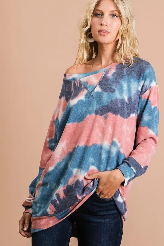 Tie Dye French Terry Pull Over with Front Stitching Detail, image 5