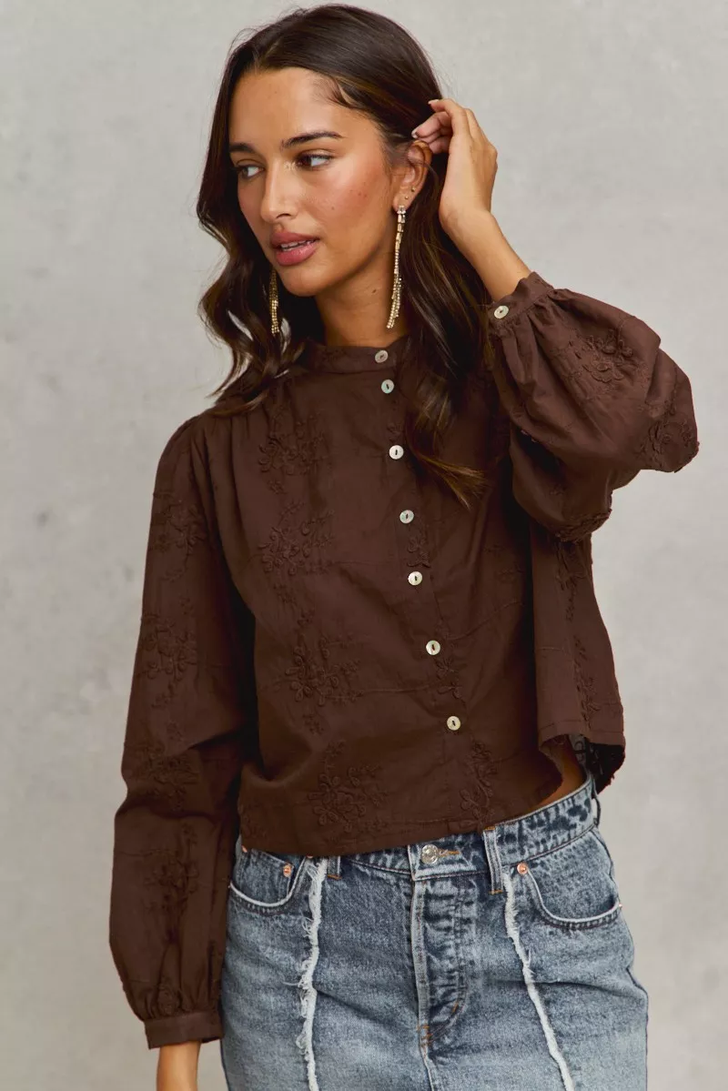 3d Floral Woven Long Sleeve Front Button Shirt, image 3