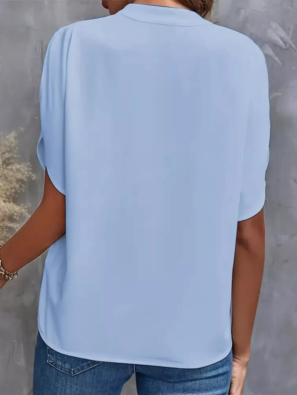 Notched Slit Short Sleeve Blouse, image 13