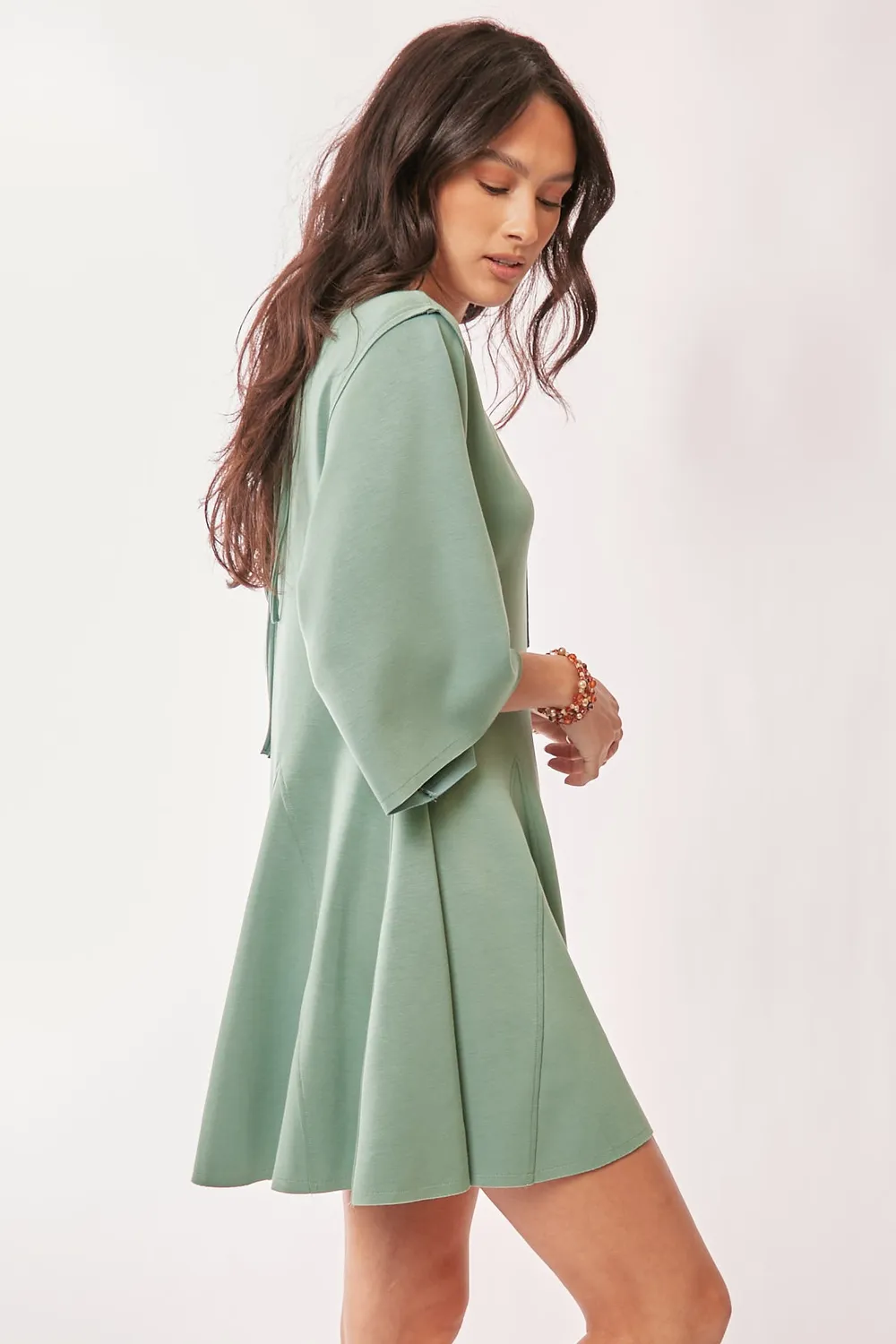Solid Draped Sleeve Ties Back Skort Romper, image 2