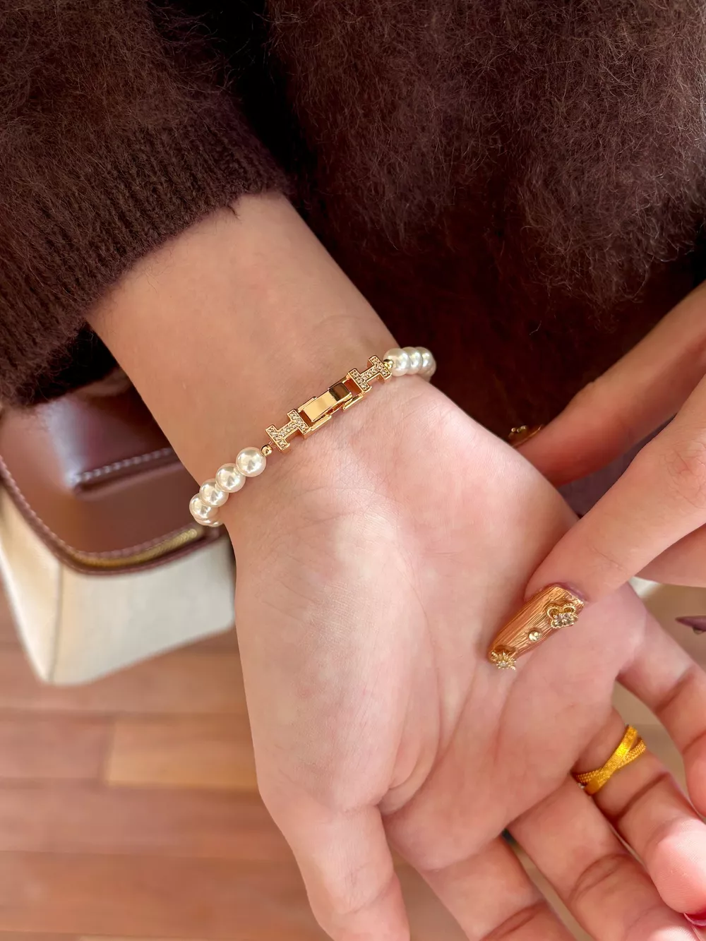Pearl Double H Buckle Bracelet