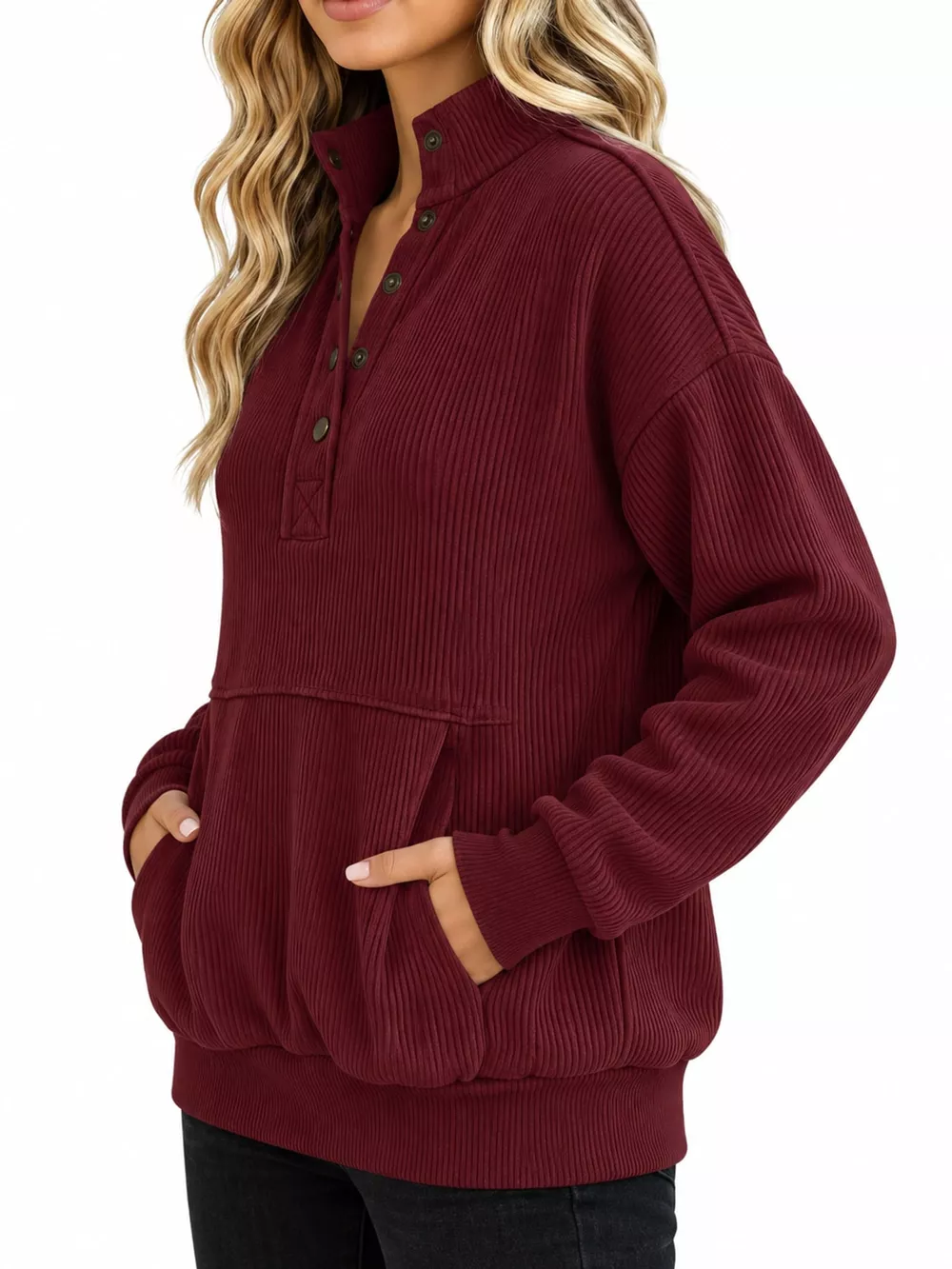 Full Size Quarter-Snap Sweatshirt with Kangaroo Pocket Plus Size, image 8
