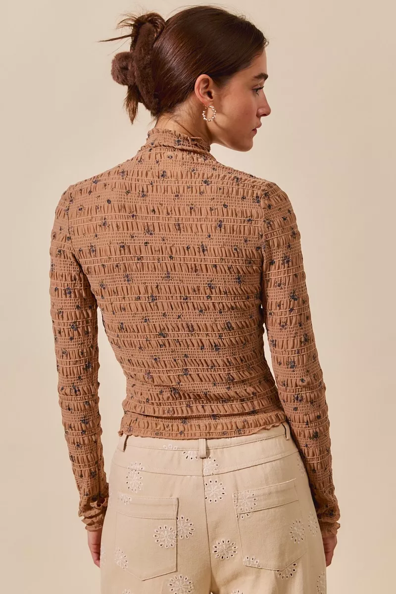 Floral Print Textured Long Sleeve Knit Top, image 8