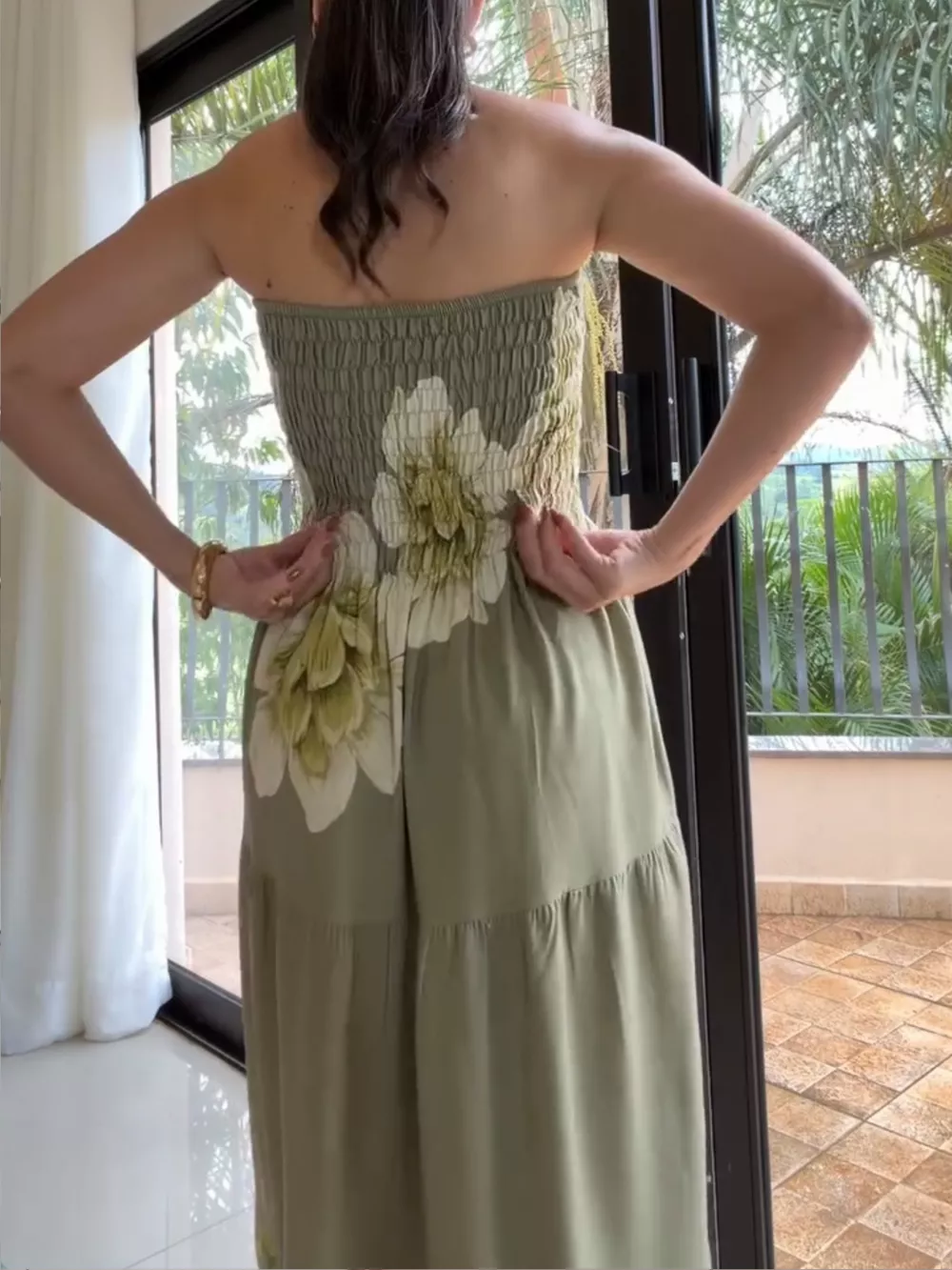 Floral Print Smocked Tube Maxi Dress, image 5