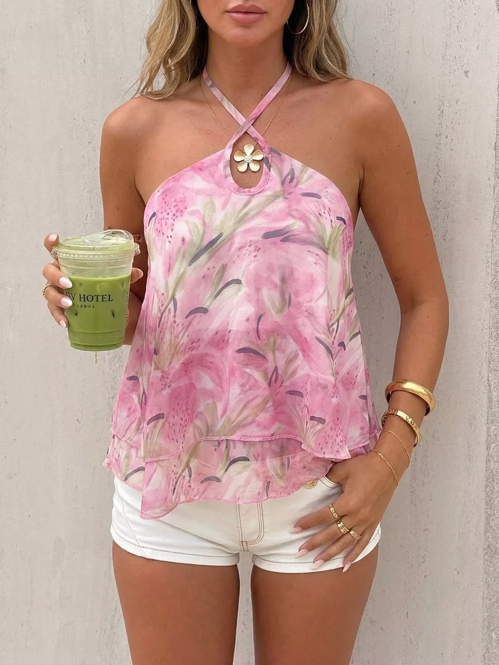 Floral Print Halter Neck Flowy Cami, image 3