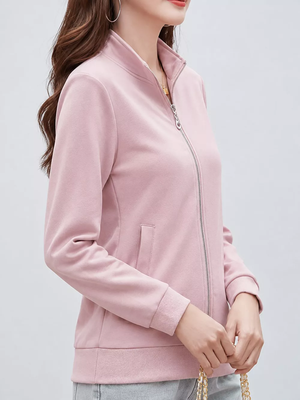 Full Size Stand-Collar Zip-Up Sweatshirt Plus Size, image 17