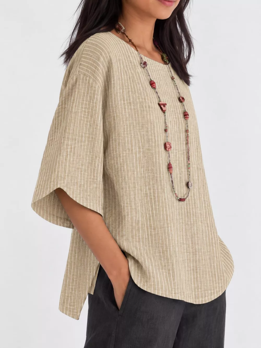 Full Size Casual Striped Loose-Fit Blouse Plus Size, image 5