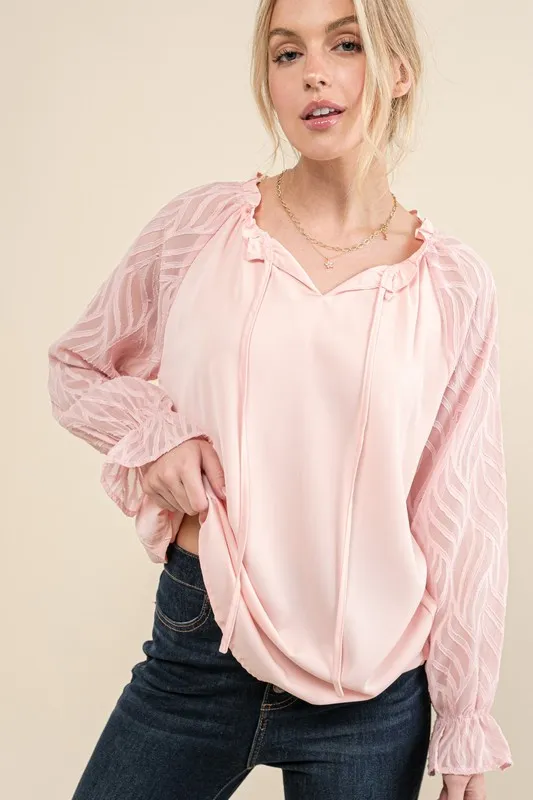 Leaves Shape Textured Sleeve Blouse, image 2