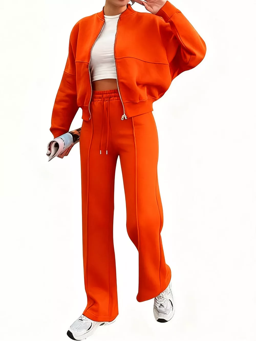 Casual Zip-Up Jacket and Wide-Leg Sweatpants Set, image 67