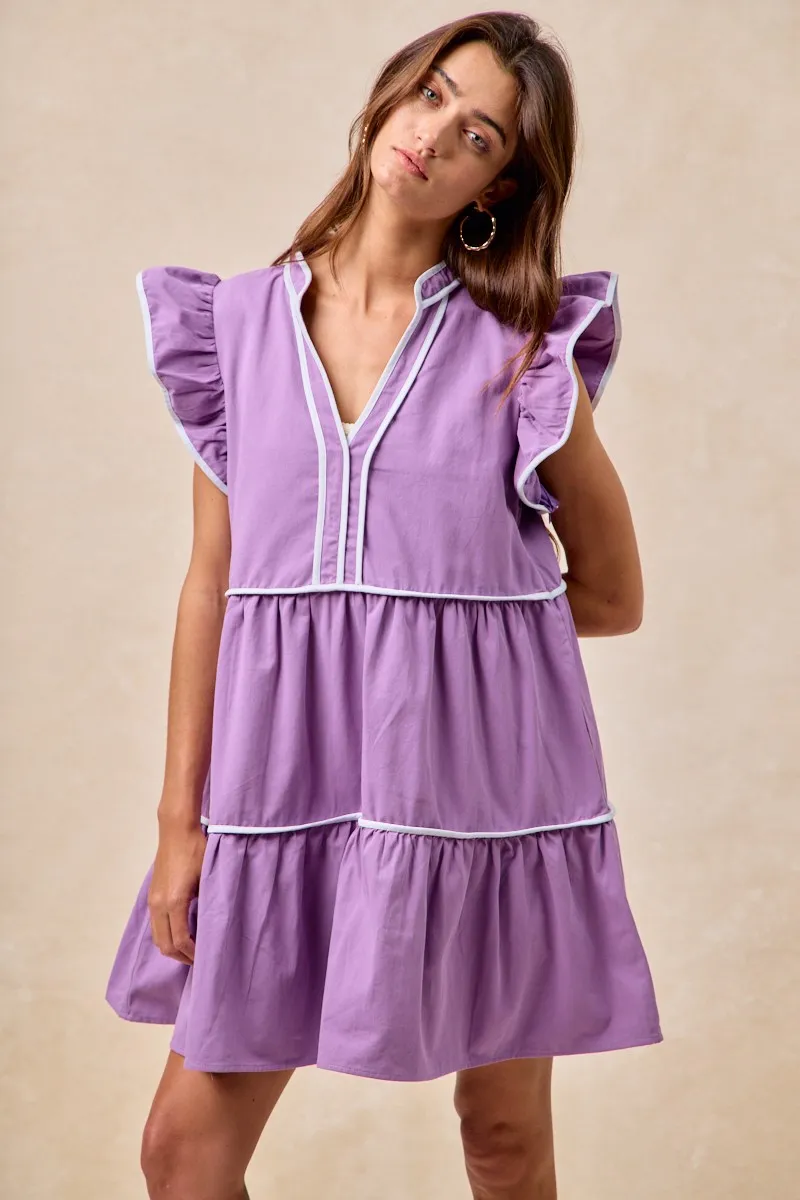 Gameday Theme Contrast Binding Ruffled Dress, image 4