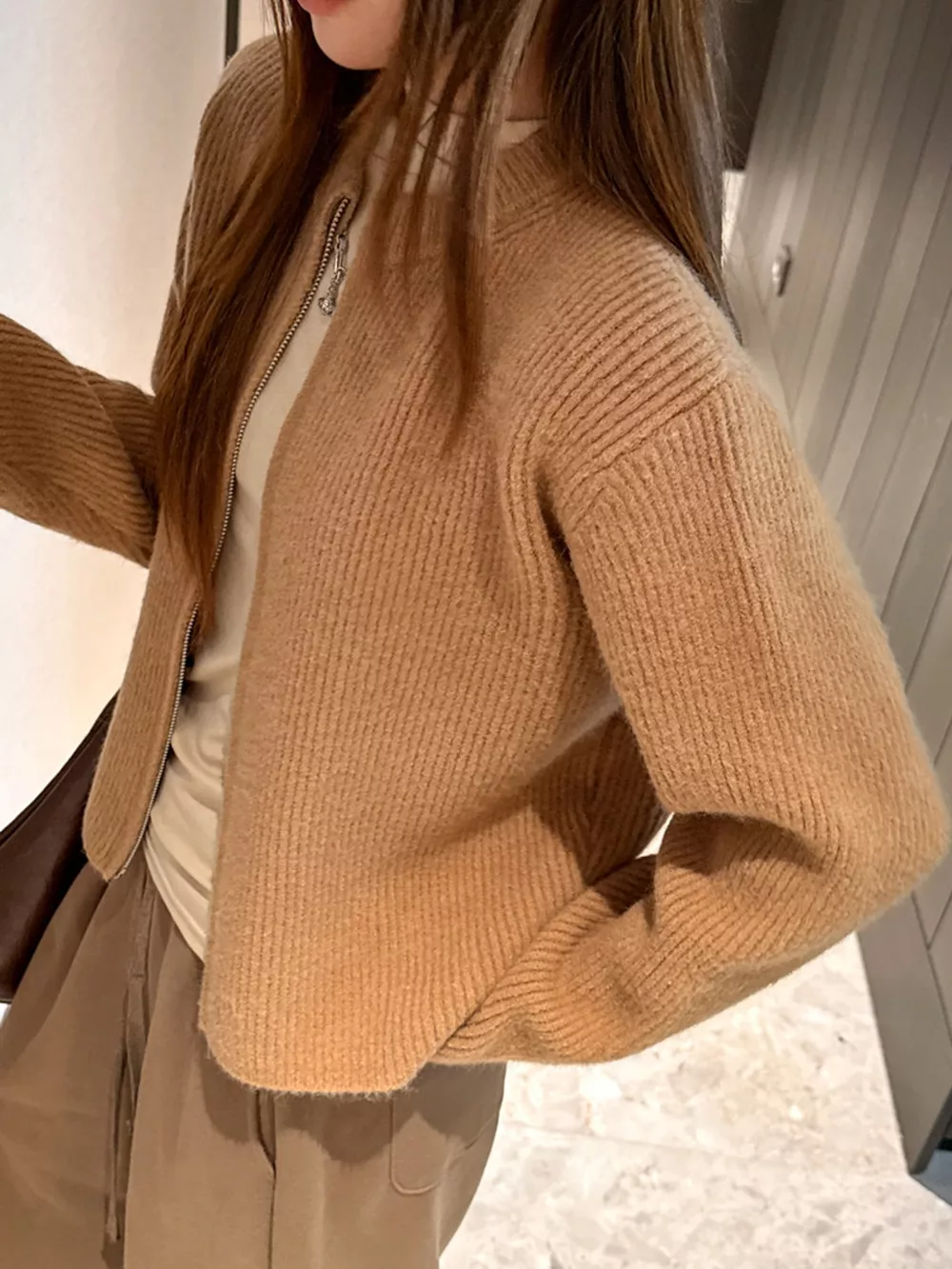 Zip Up Dropped Shoulder Cardigan, image 32
