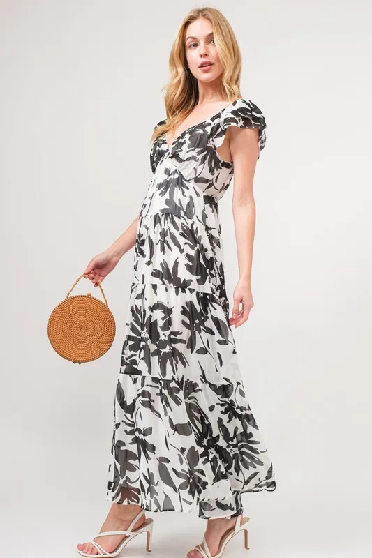 Ruffled Sleeve Tiered Floral Print Maxi Dress, image 3