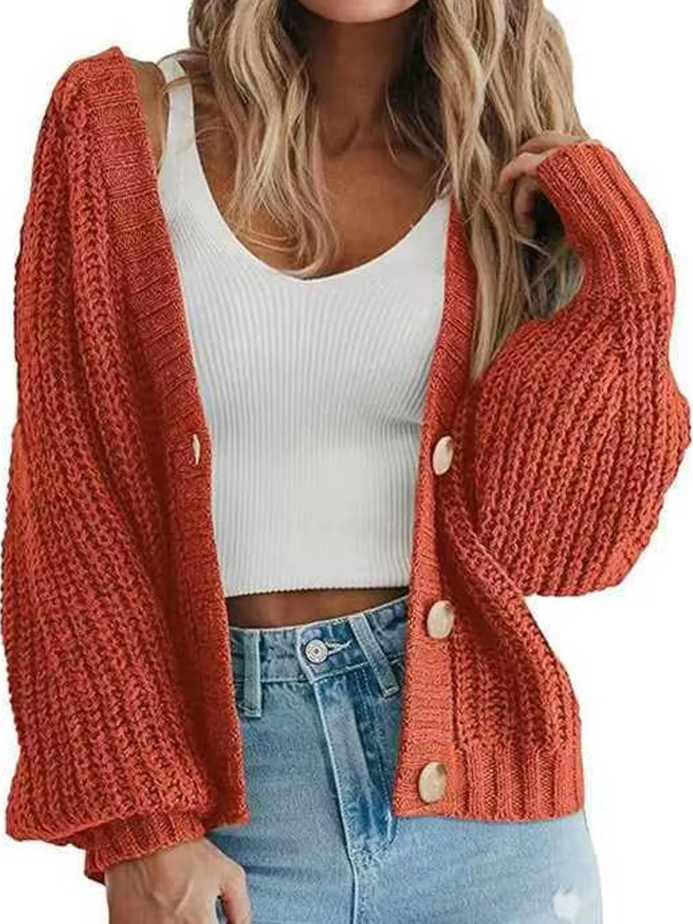 Full Size Chunky Knit Button-Down Cardigan Plus Size, image 10