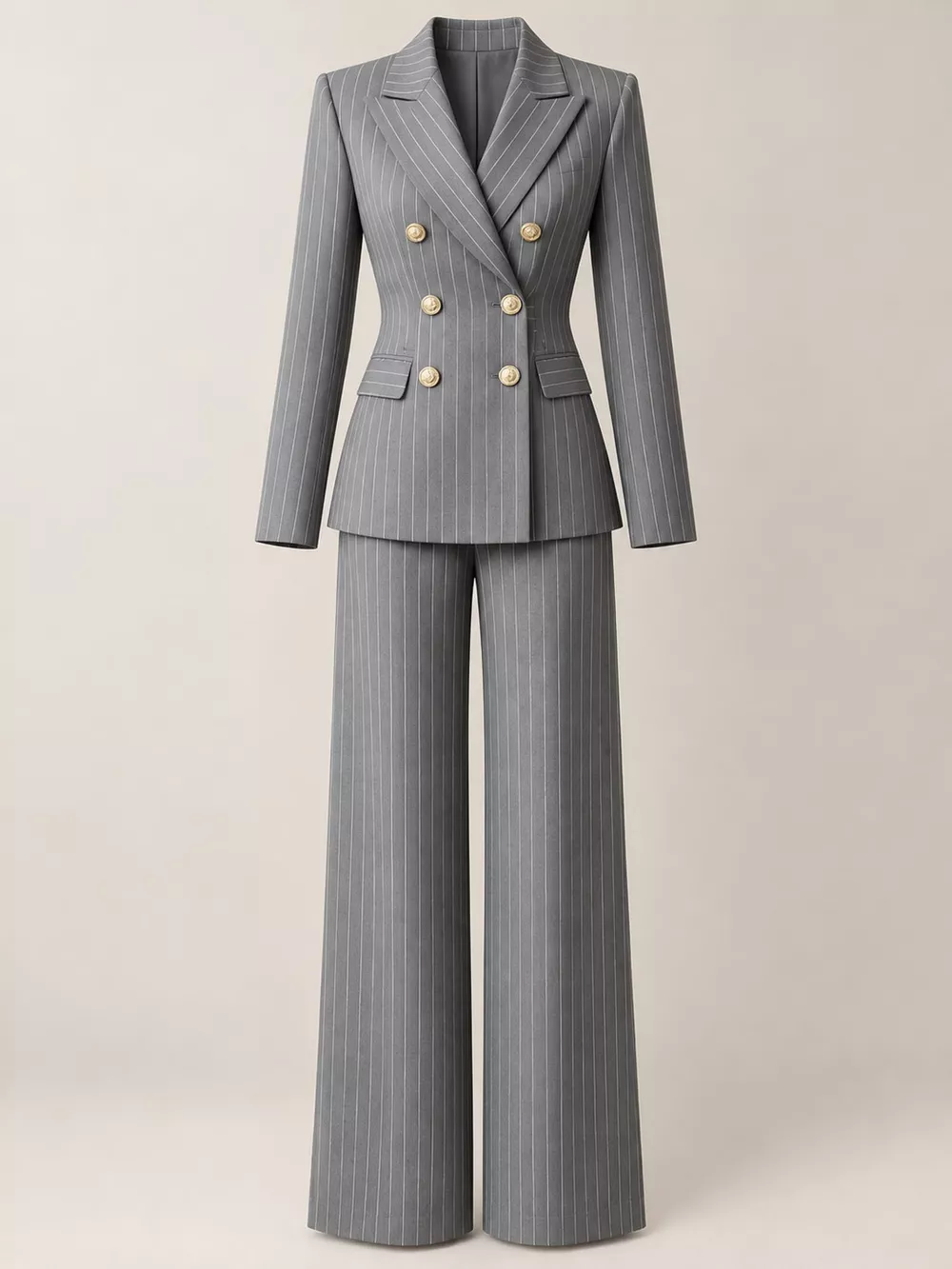 Double-Breasted Pinstripe Blazer and Wide-Leg Pants Set, image 15