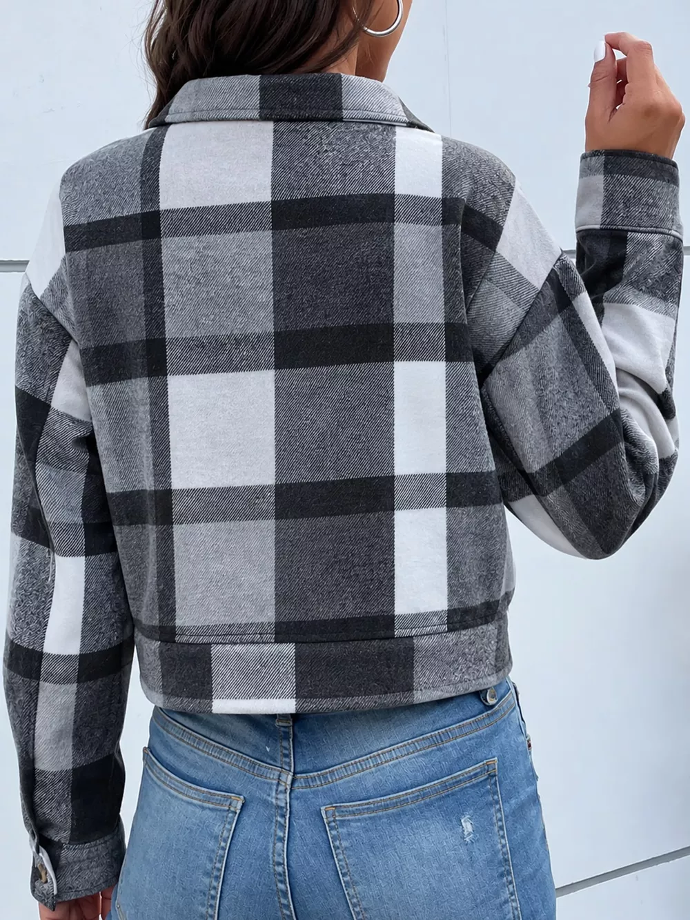 Plaid Button-Front Cropped Jacket, image 45