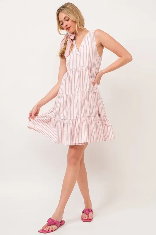 Striped Sleeveless V-Neck Tiered Dress, image 2