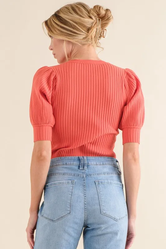 Puffed Half Sleeve Rib Basic Bodysuit, image 5
