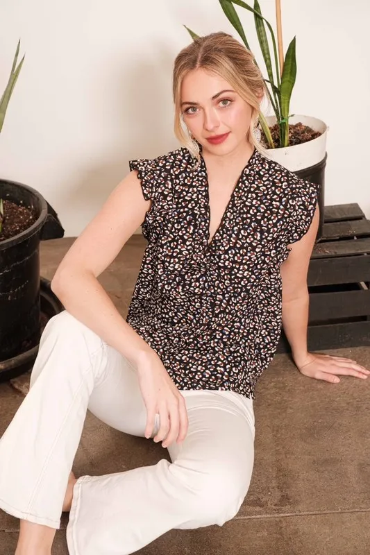 Multi Dot Print Sleeveless Button Down Blouse, image 6