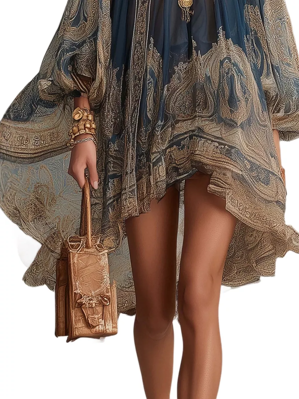 Full Size Paisley Print Chiffon High-Low Mini Dress Plus Size, image 3