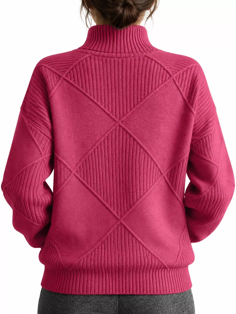 Full Size Diamond Pattern Turtleneck Sweater Plus Size, image 50