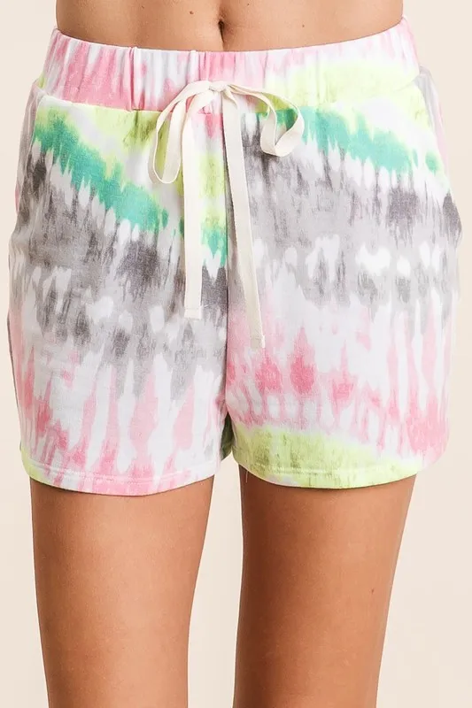 Tie Dye Print Shorts With Twill Tape Drawstring