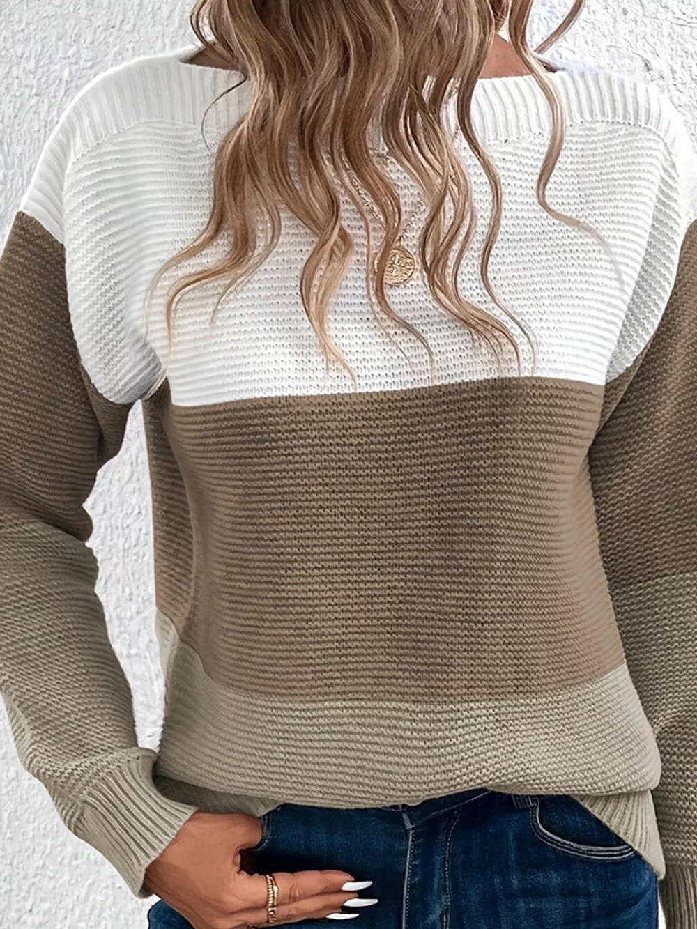 Full Size Color-Block Boat Neck Sweater Plus Size, image 14