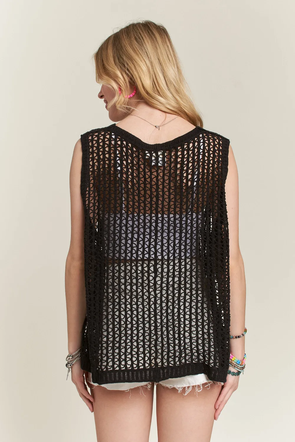 Button Down Crochet Vest Top, image 2