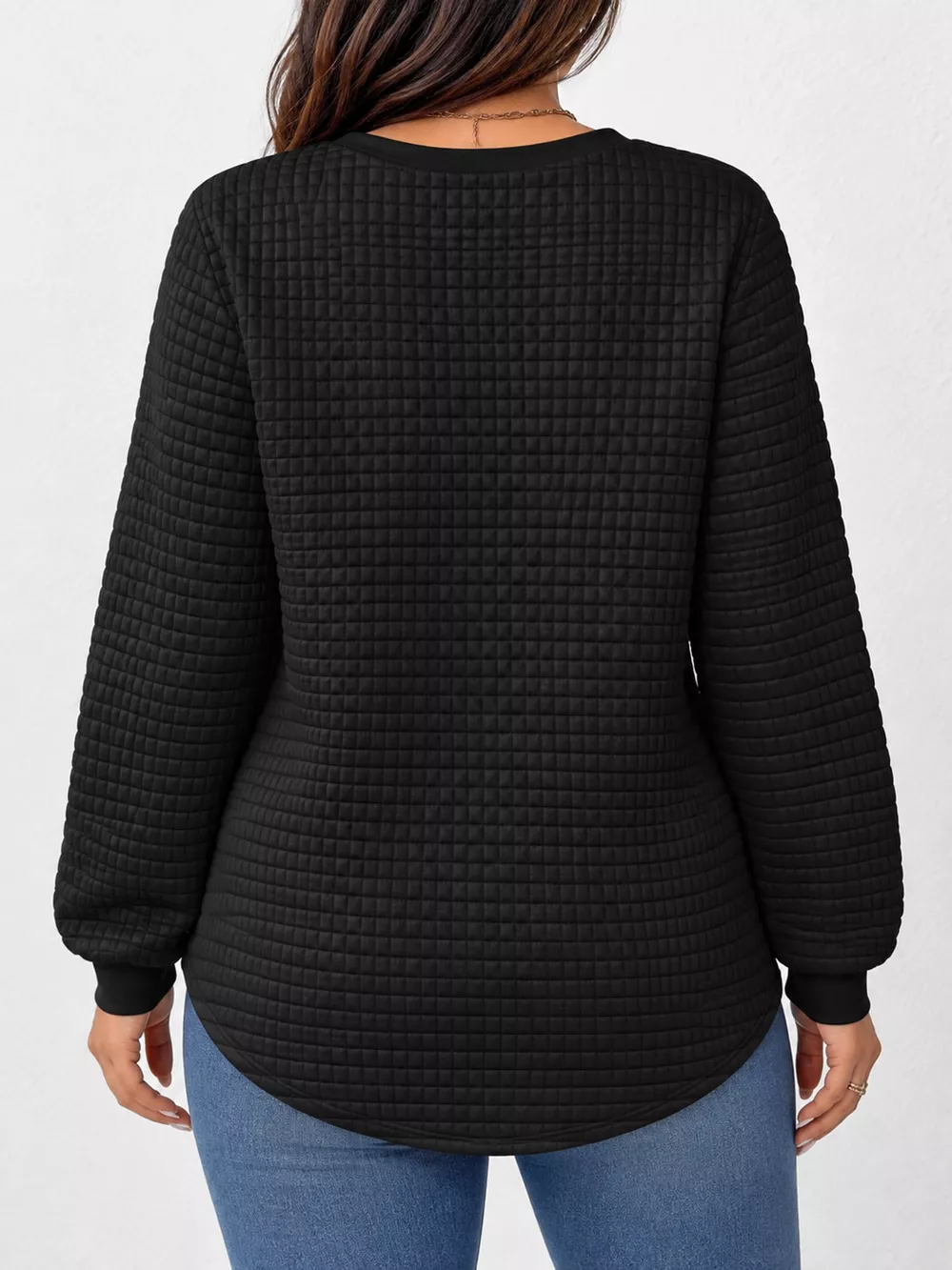 Plus Size Textured Waffle Knit Crew Neck Sweatshirt, image 12