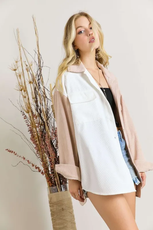 Color Block Corduroy Shacket, image 3