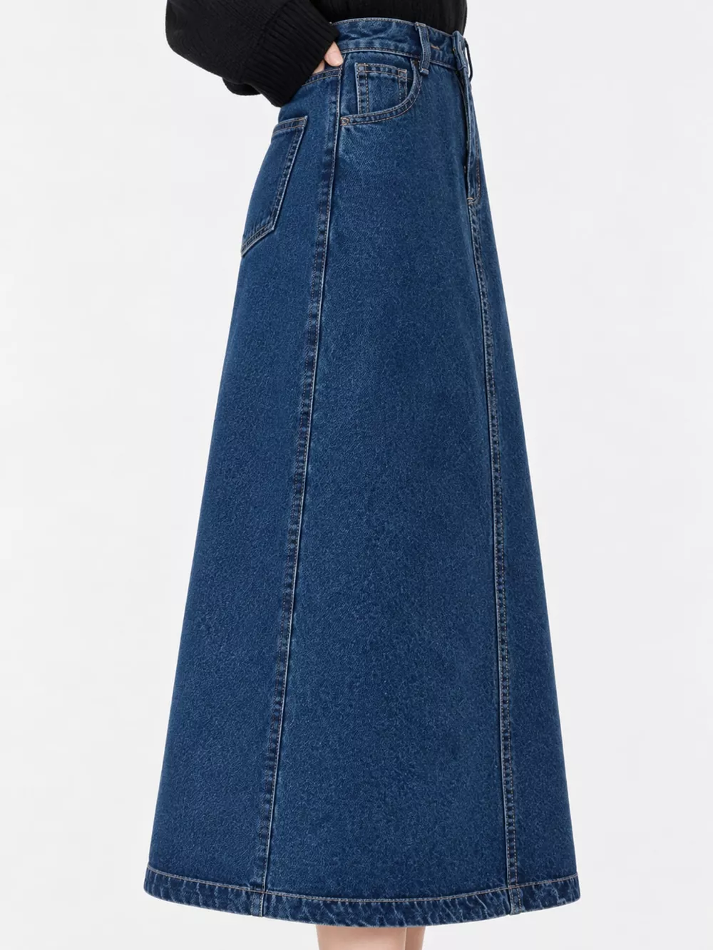 Full Size High-Waisted Vintage Wash Midi Denim Skirt Plus Size, image 7