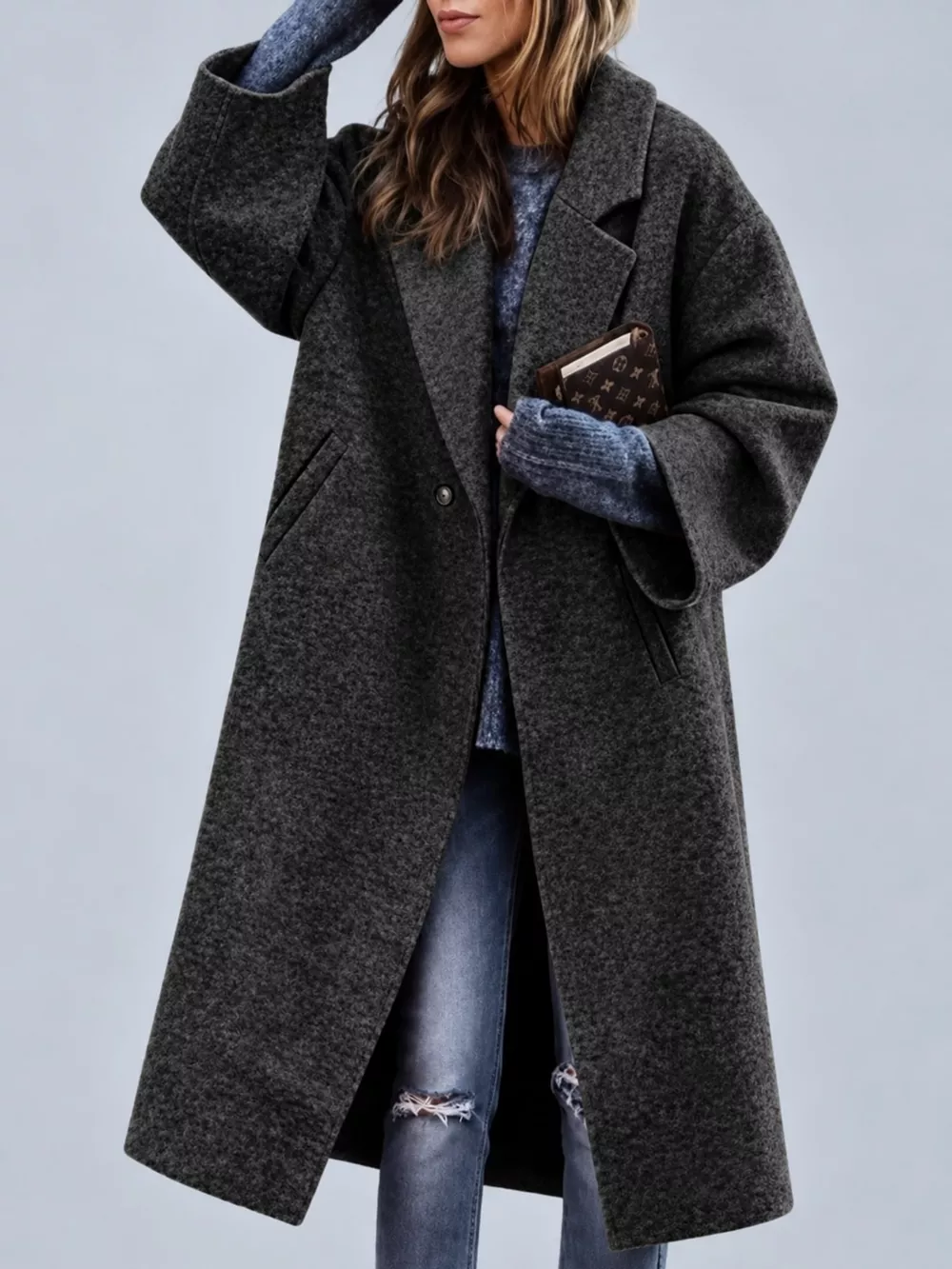 Full Size Lapel Collar One Button Coat Plus Size, image 8