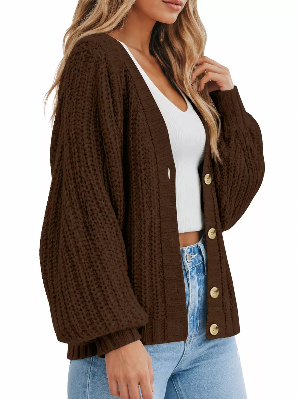 Full Size Chunky Knit Button-Down Cardigan Plus Size, image 35