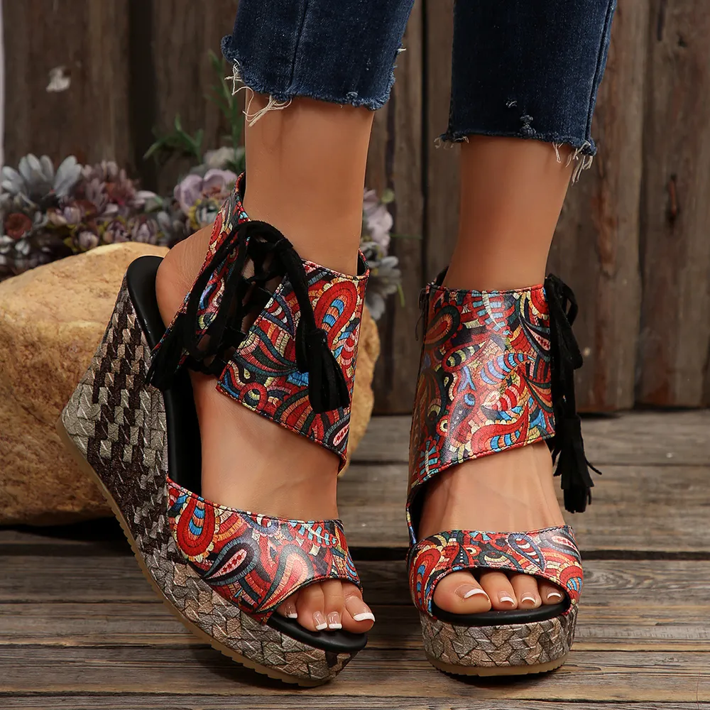 Printed Wedge Platform Sandals, image 6
