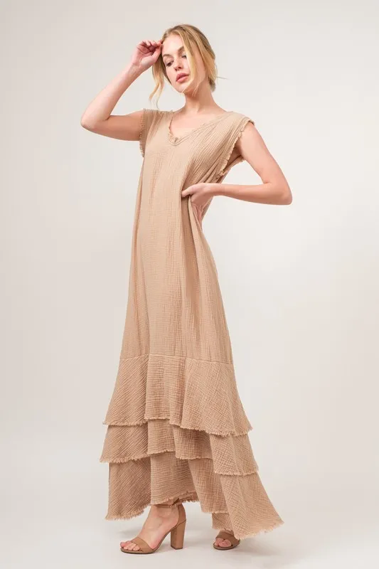 Washed Fringe Detail Tiered Dress, image 4