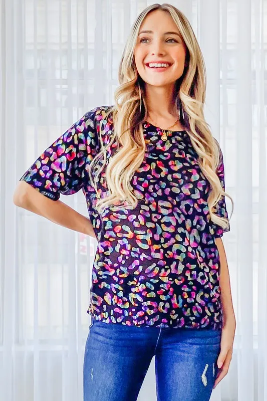Leopard Foil Printed Half Sleeve Summer Sweater, image 4