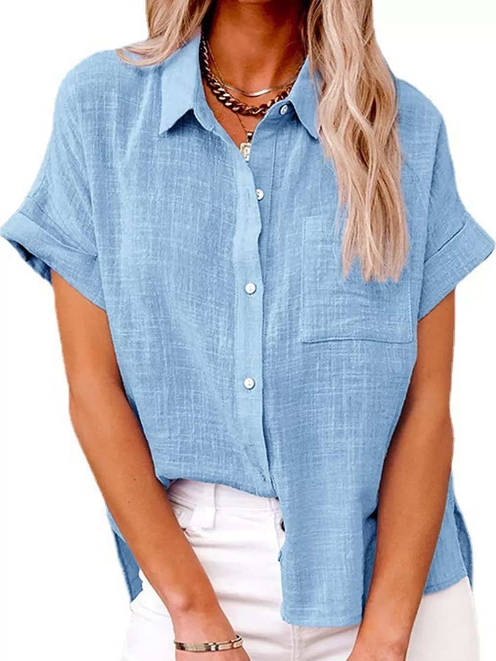 Full Size Button Up Short Sleeve Shirt Plus Size, image 36