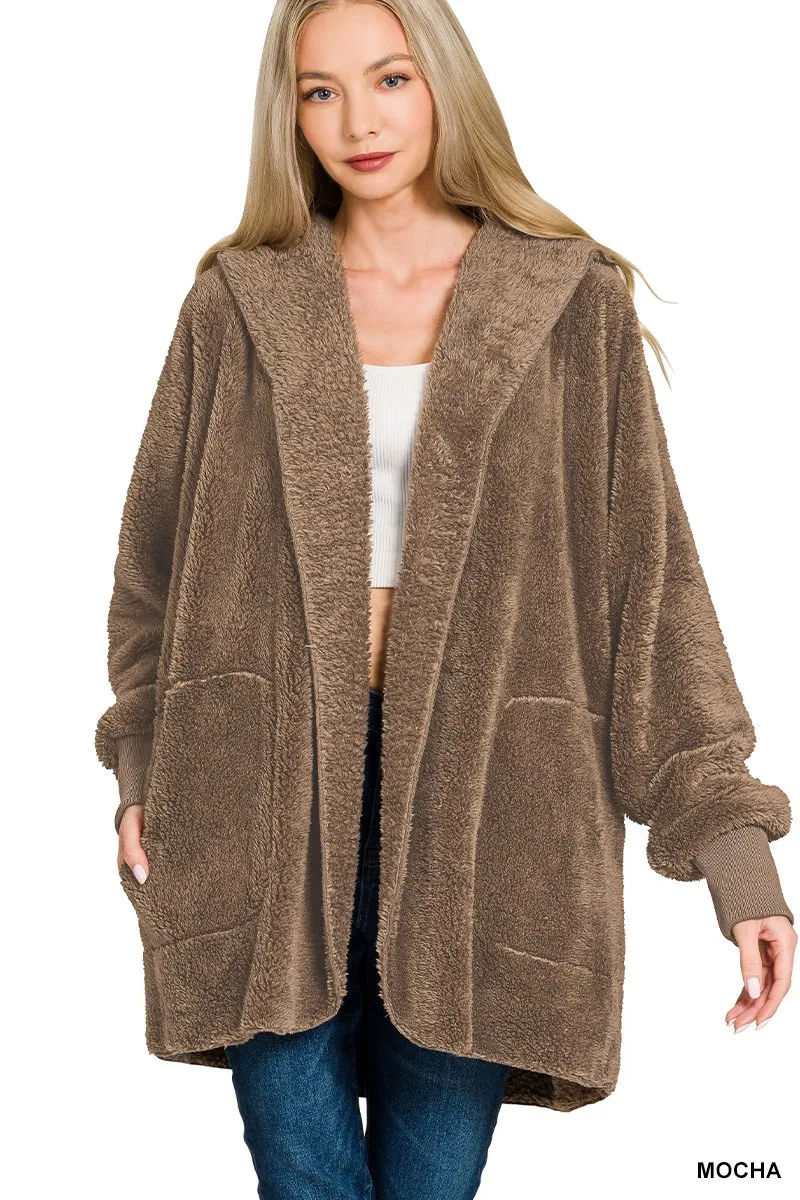 Hooded Faux Fur Jacket with Pockets, image 3