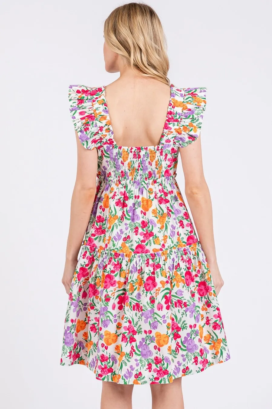 Flower Print Ruffle Shoulder A-line Mini Dress, image 4