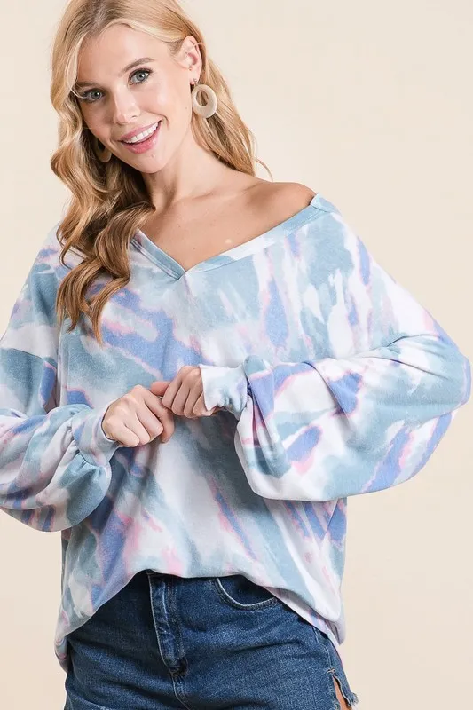 Tie Dye French Terry Top with Balloon Sleeves, image 2
