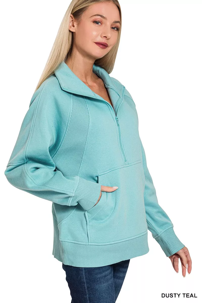 Half Zip Fleece Sweatshirt with kangaroo Pocket, image 3
