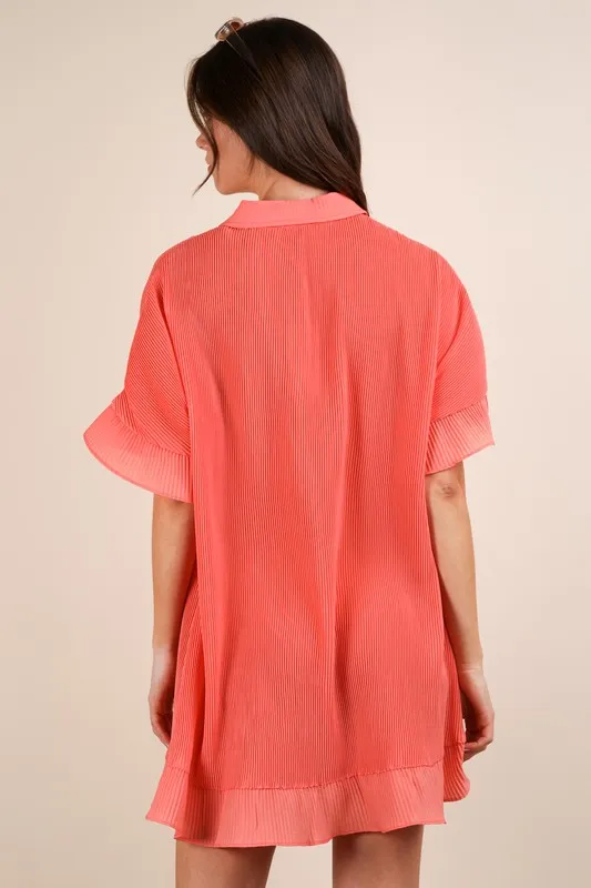 Pleated Detail Button Down Mini Dress, image 2