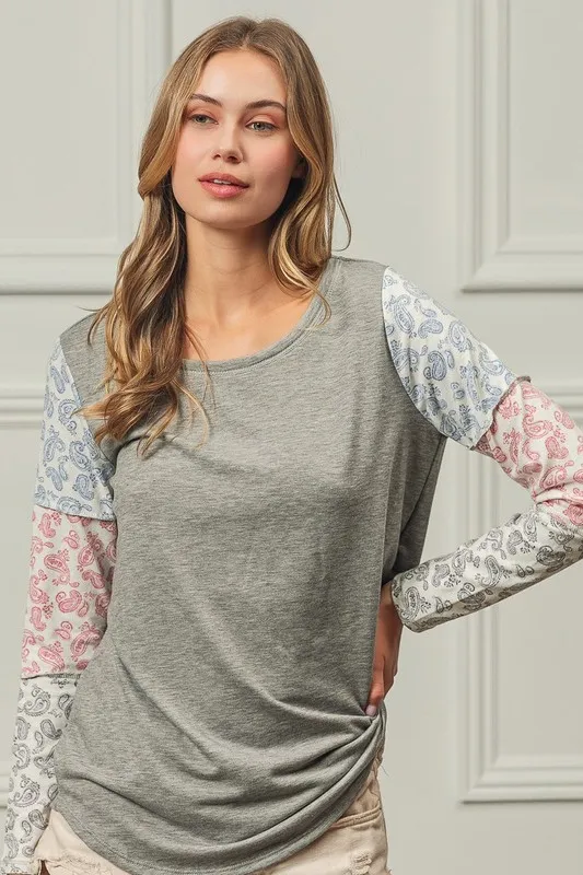 French Terry with Paisley Triblend Color Block, image 7