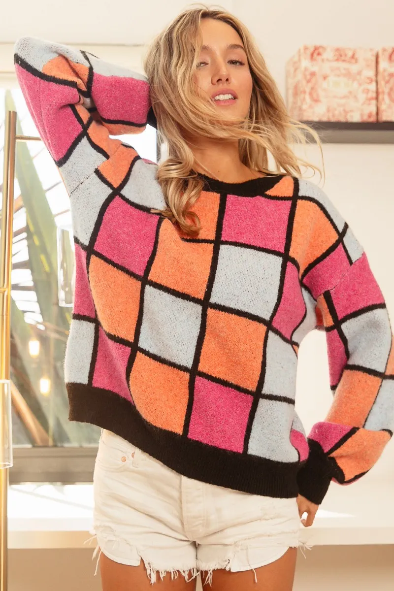 Multi Color Checker Pattern Sweater, image 2