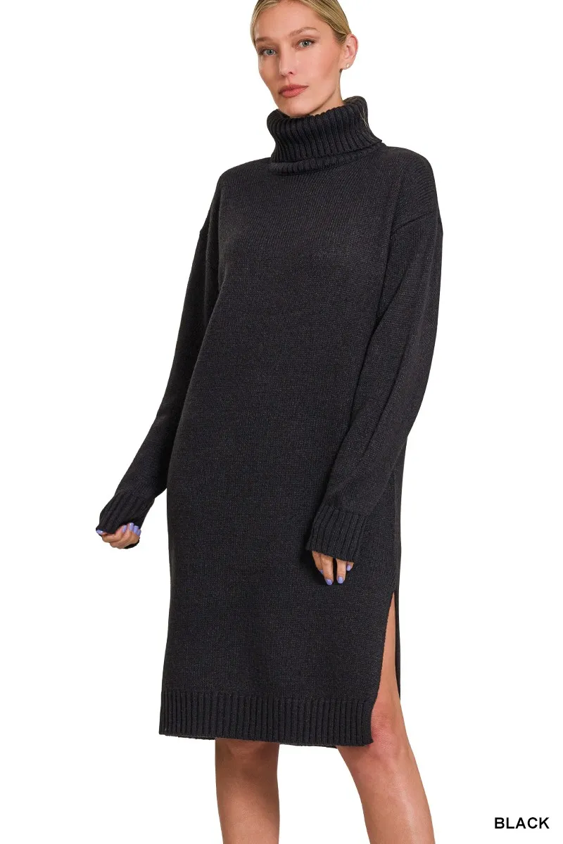 Turtle Neck Long Sleeve Midi Sweater Dress