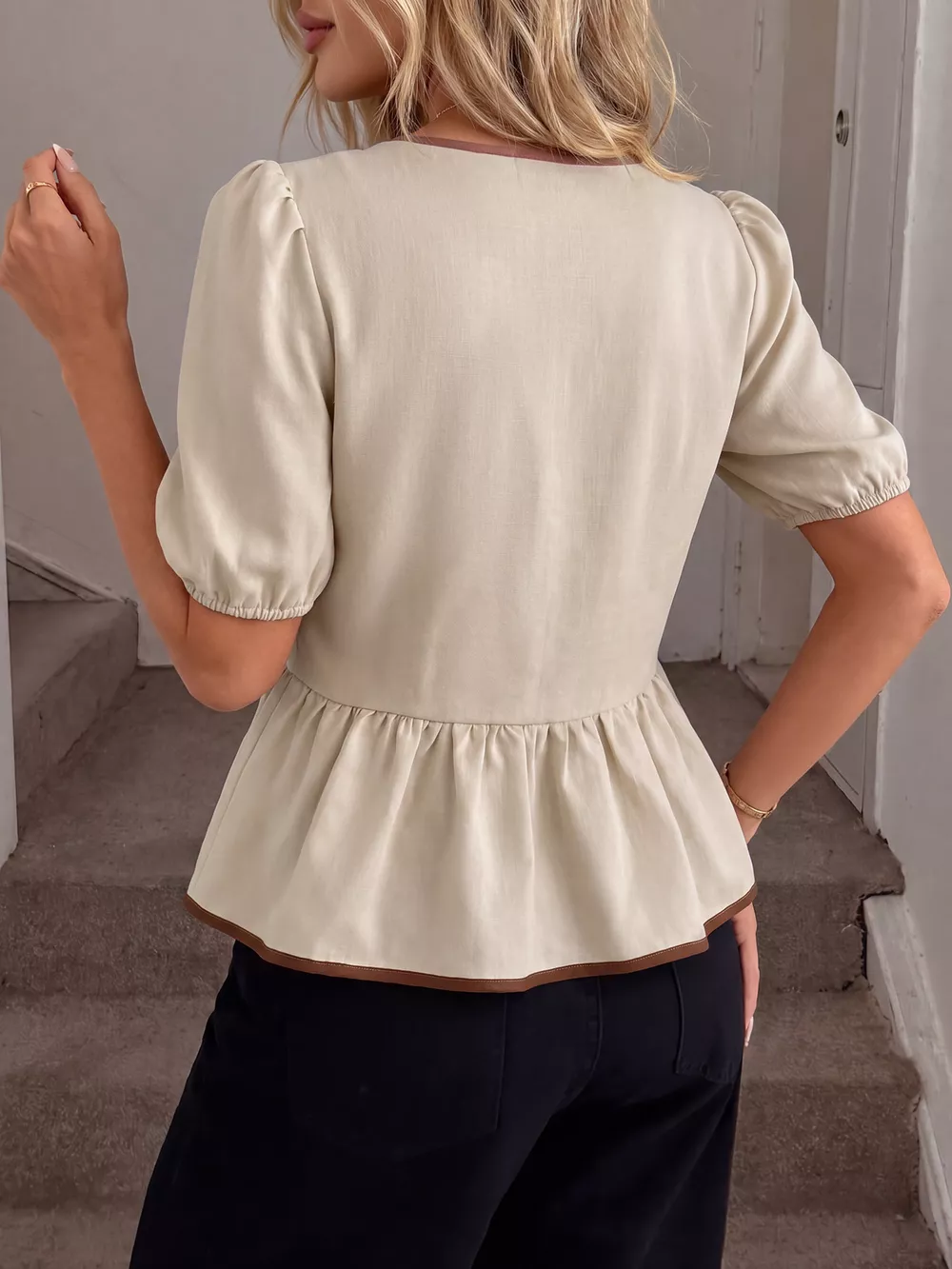 Bow Front Ruffle Hem Blouse, image 5