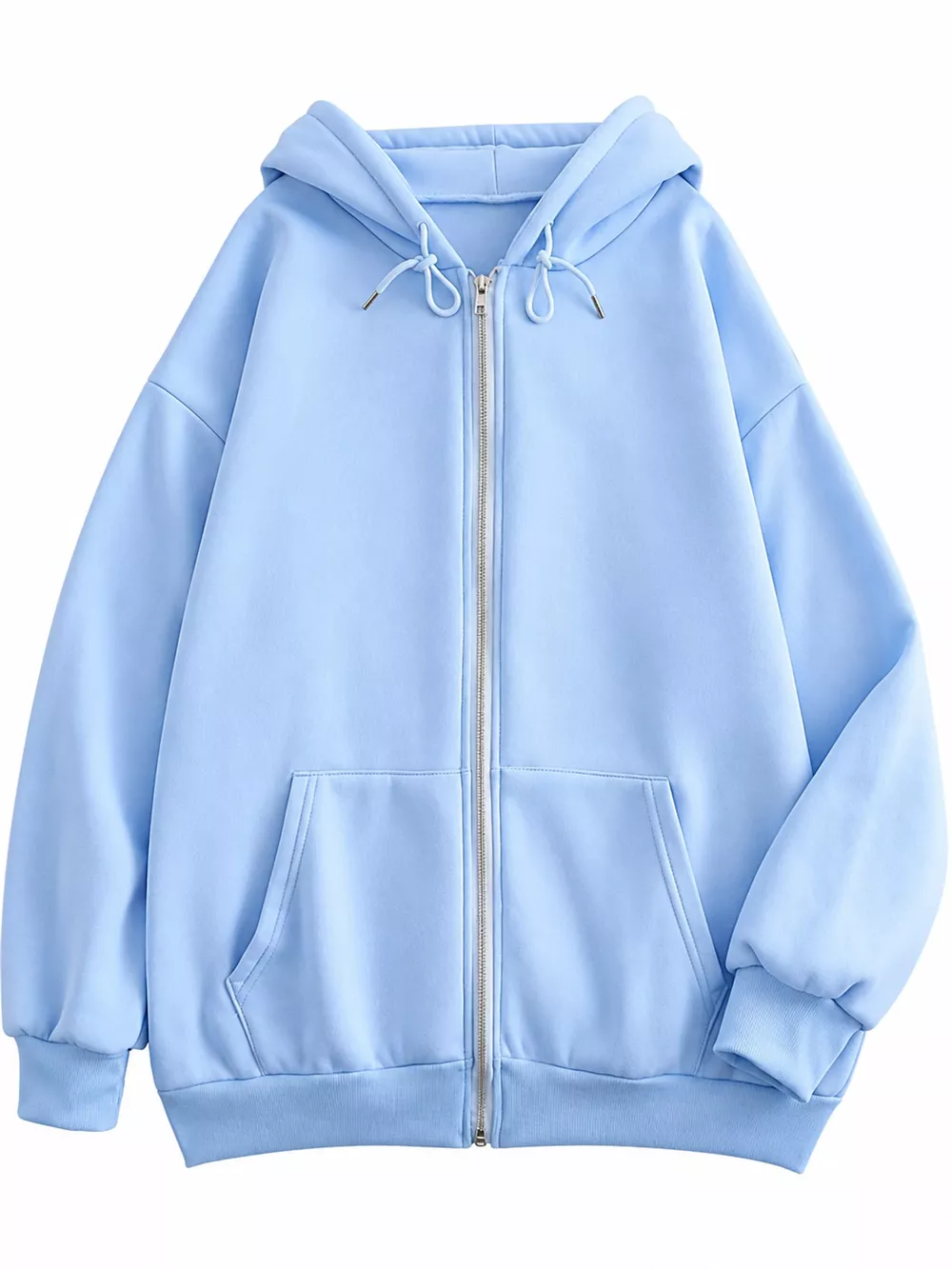 Full Size Oversized Solid Zip-Up Hoodie with Drawstring Plus Size, image 51