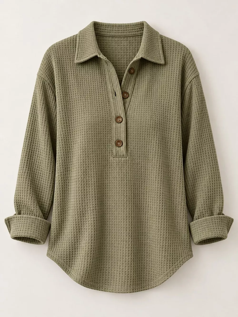 Full Size Waffle Knit Long Sleeve Polo Top Plus Size, image 9
