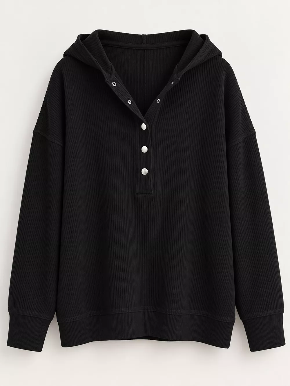 Full Size Snap Button Placket Dropped Shoulder Hoodie Plus Size, image 13