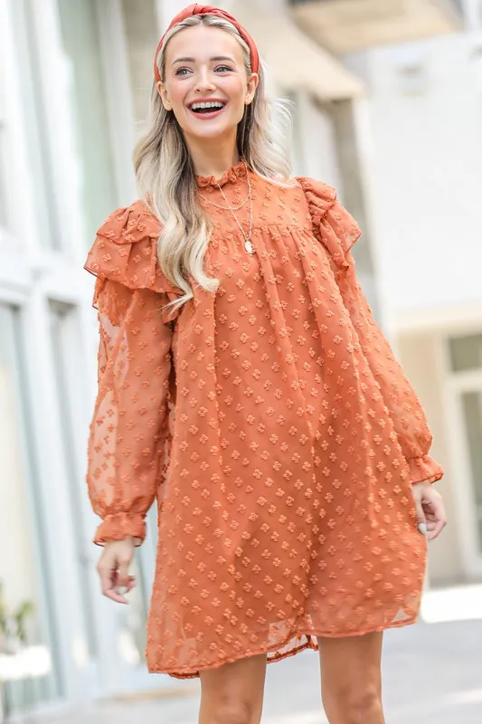 Lovely Ruffle Shoulder with Textured Woven Dress, image 2