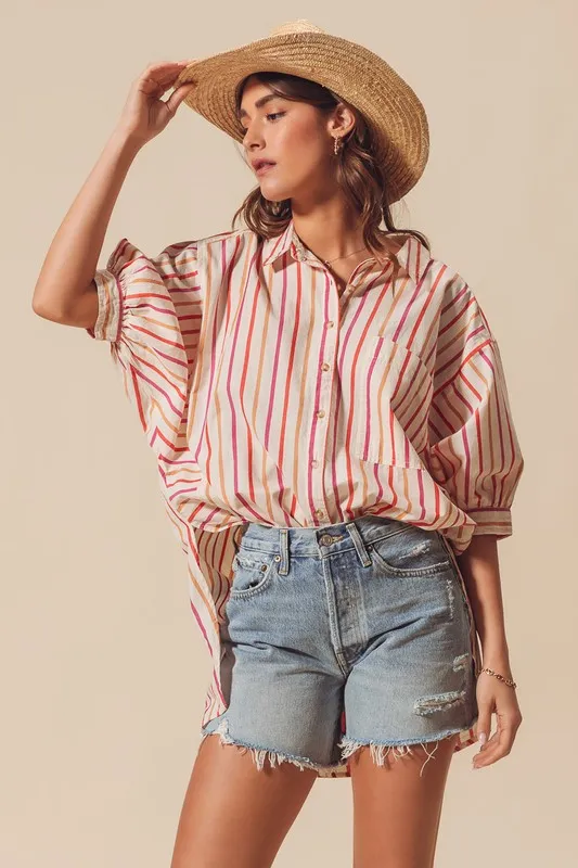 Multicolored Stripe Button Down Shirt, image 4